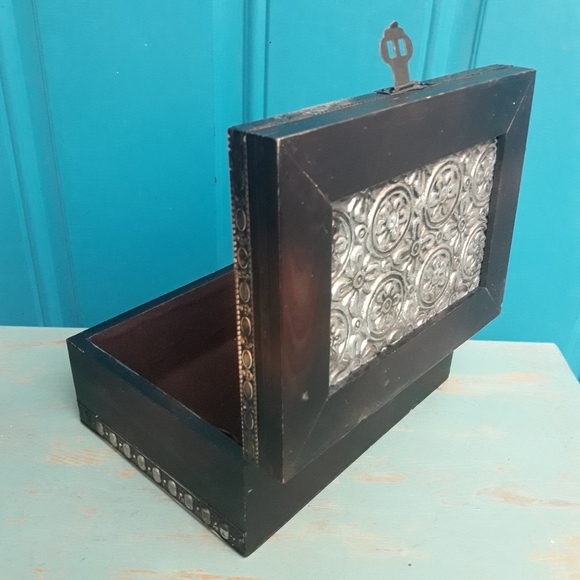 Wood and Metal Box with Hinged Lid Jewelry Wooden Trinket Box Gift for Her Him - Picture 13 of 14